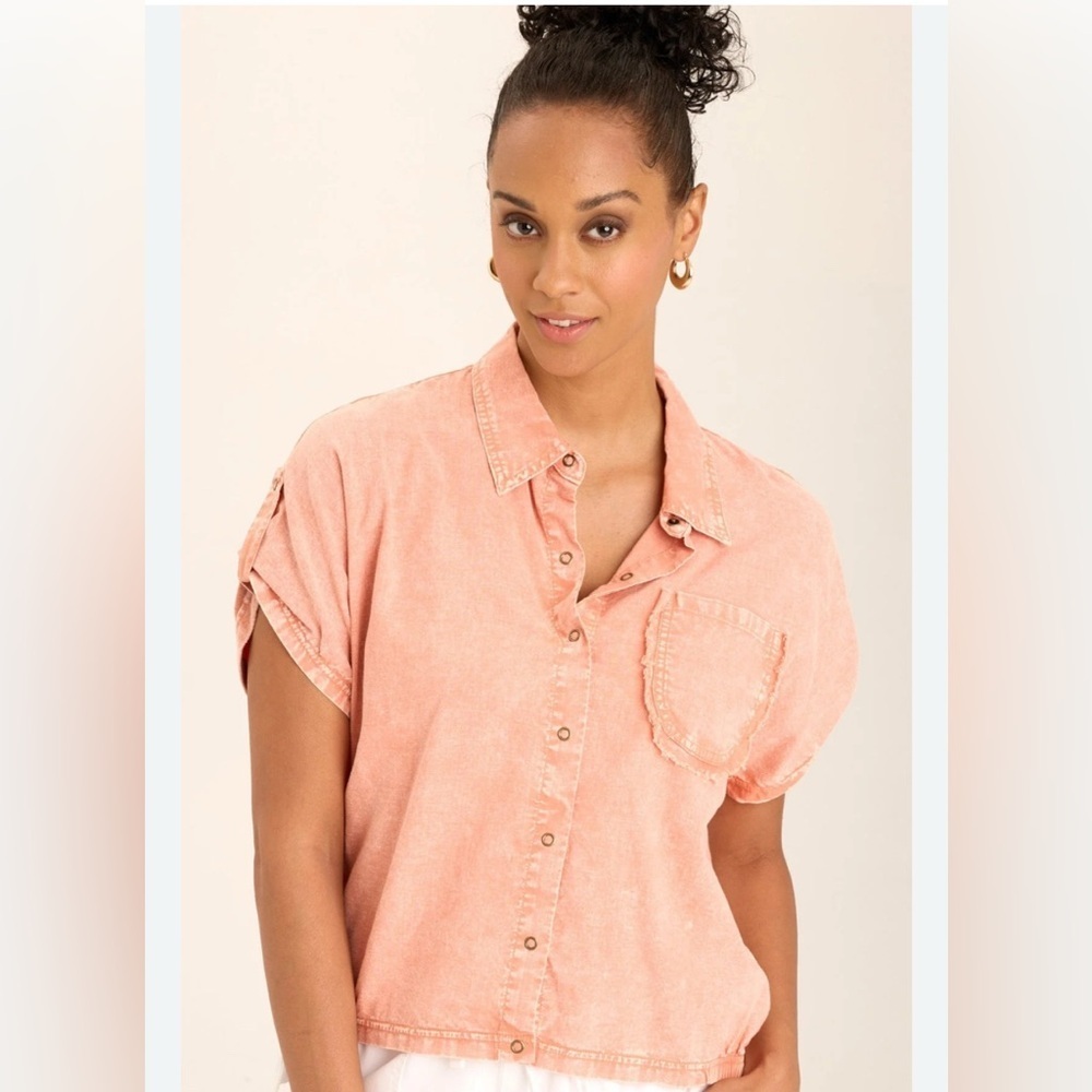 Wearables  top Abner Casual Coral Button-Down Shirt for Women